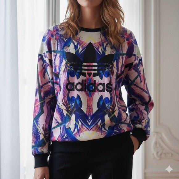 Adidas Pink Purple Black  Birds of Paradise Logo Sweatshirt Small - Picture 1 of 11
